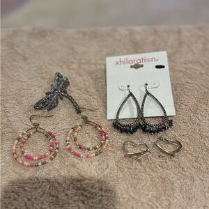 4 piece bundle set, 3 earrings and 1 brooch/pin